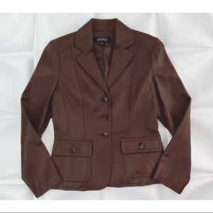 Kasper Womens Sz S Brown Soft Leather Blazer Jacket Pockets